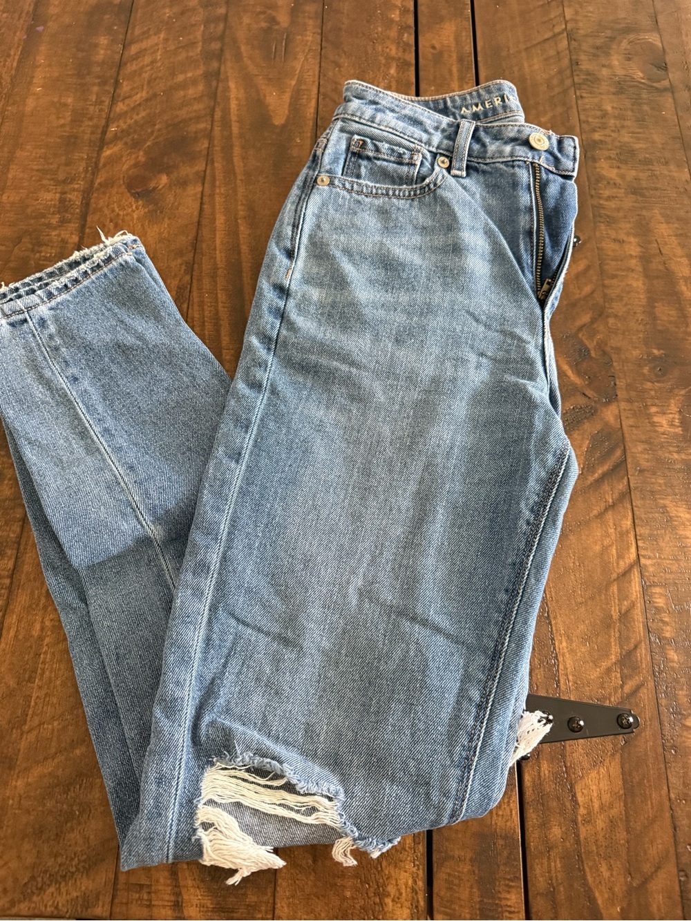 Women's Light Blue Distressed Mom Jeans